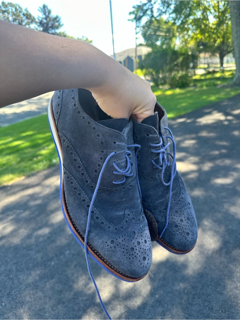Hugo Boss Classic Men’s Navy Blue Suede Wingtip Oxfords - Lace-Up Dress Shoes